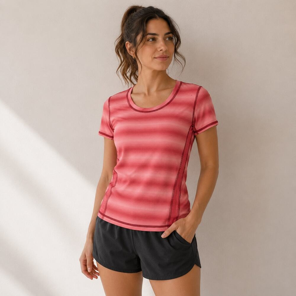 Title Nine Orange Stripe Short Sleeve Athletic Top Medium